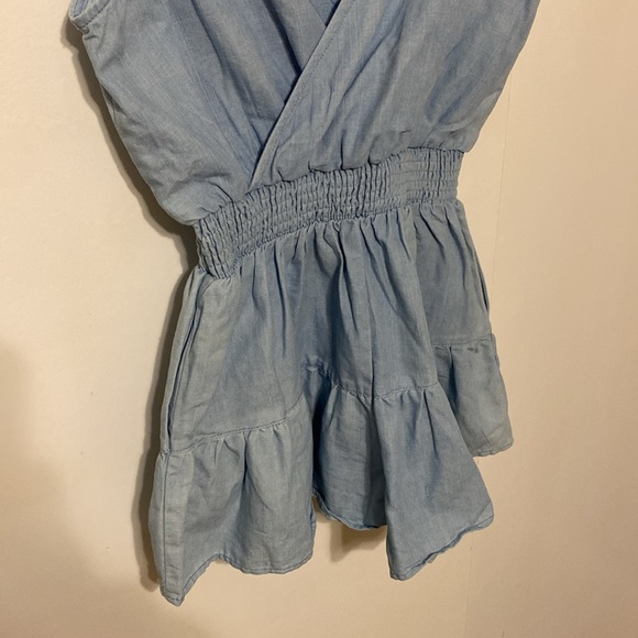 "New In" Surplice Ruffle Romper in Blue Denim Wash - Picture 4 of 13
